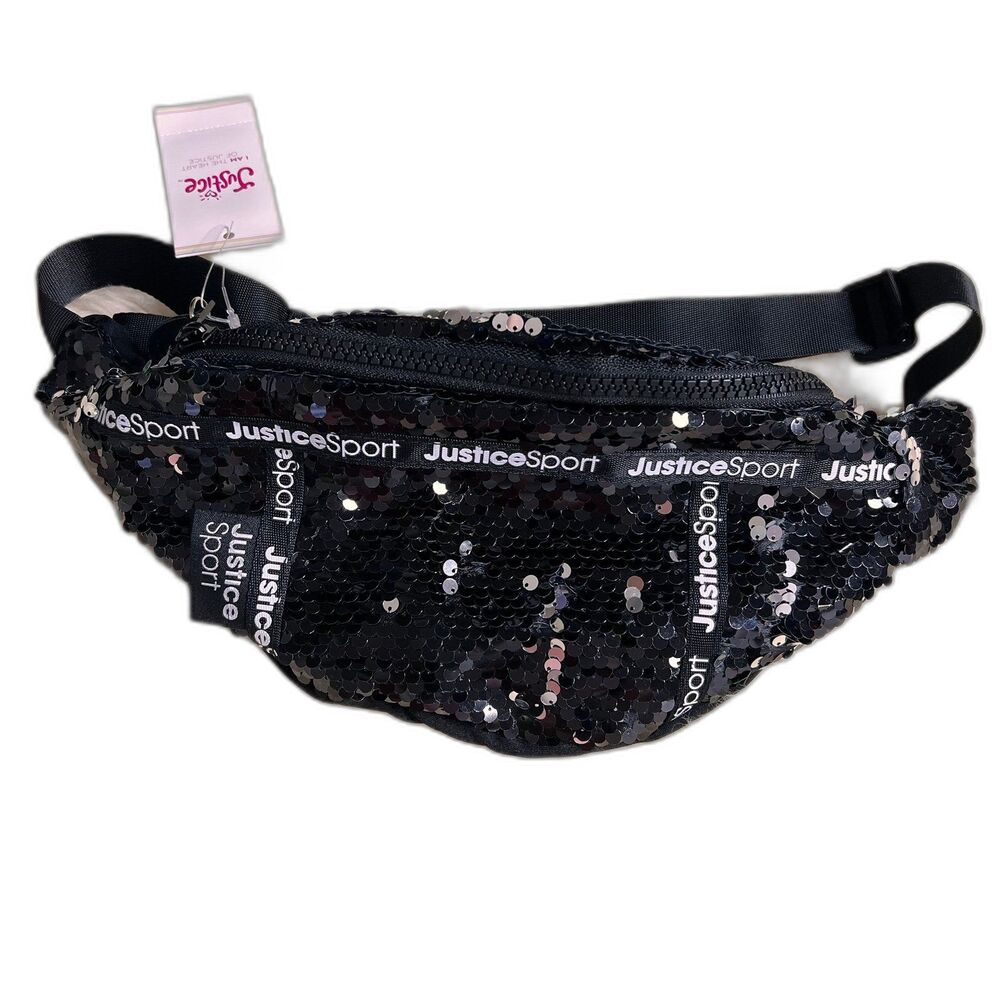 Justice Sport  Girls Teen Black/Silver Sequin FannyPack Fashion Bag